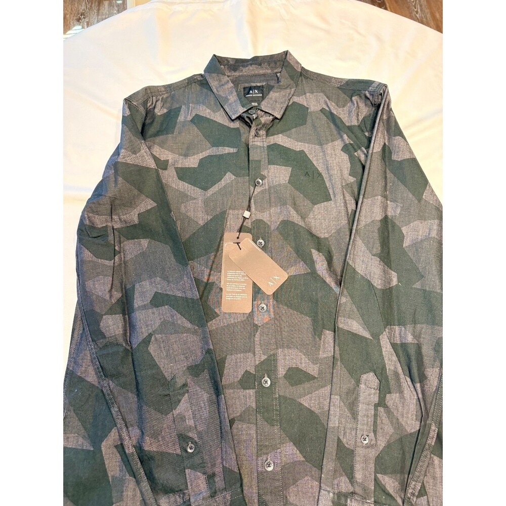 A\X Armani Exchange Mens Printed Woven Long Sleeve Camo Shirt SZ L NWT